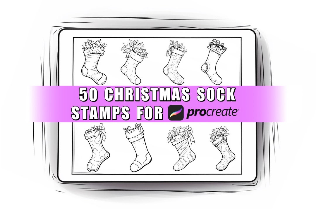 50 Christmas Sock Procreate Stamps Brushes | Procreate Christmas ...
