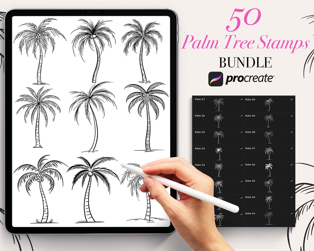 50 Palm Tree Procreate Stamps Summer Procreate Stamps - Etsy