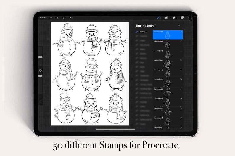 50 Snowman Procreate Stamps Brushes Christmas Procreate - Etsy
