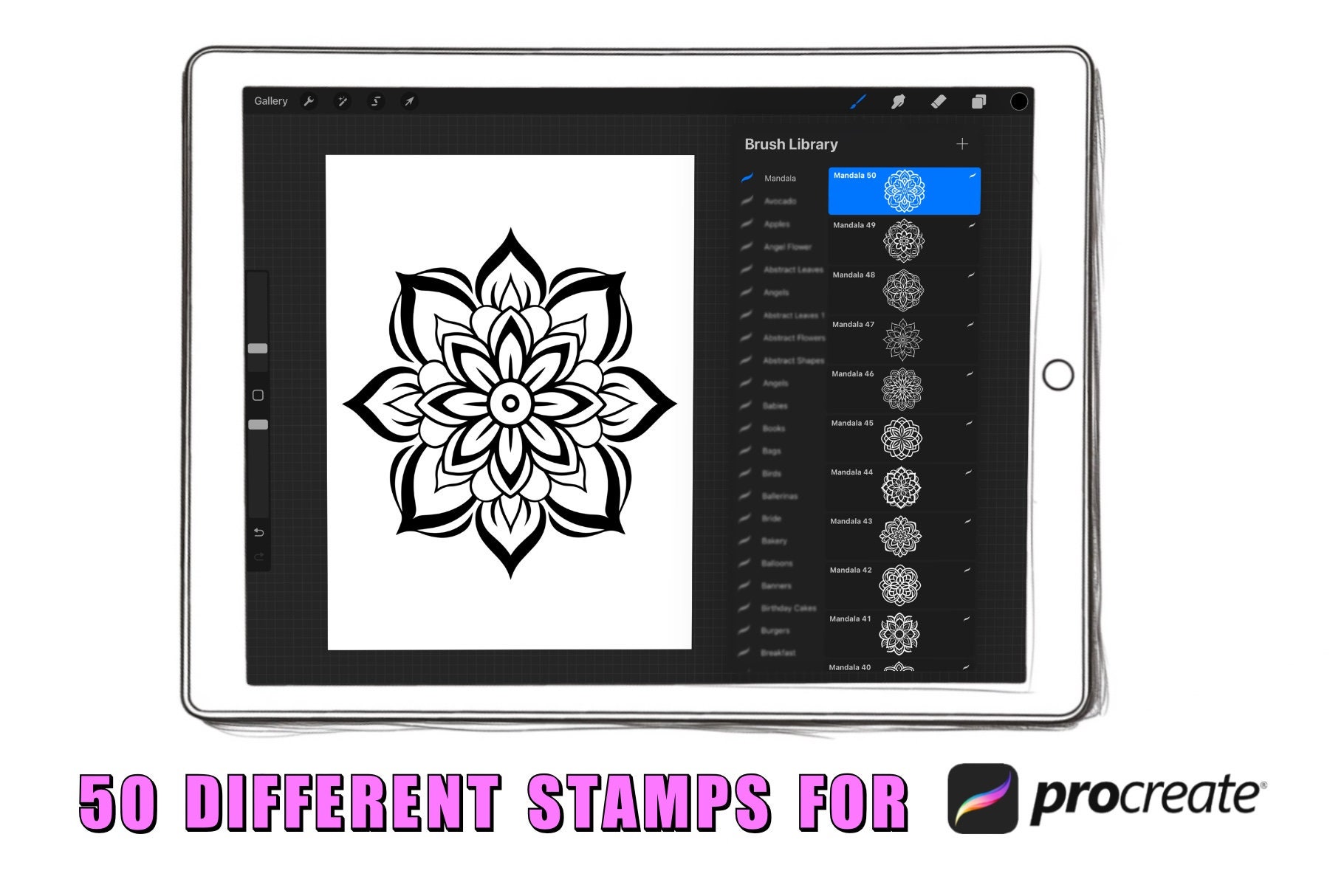 50 Mandala Procreate Stamps Brushes: Ornament Designs (digital Download ...