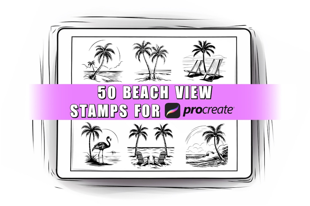 Beach View Procreate Stamps: Summer Palm Designs (50 Brushes) (digital ...