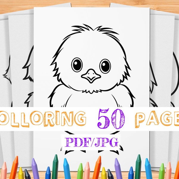 50 Chicks Coloring Pages for Kids | Easter Coloring Pages | Chicken Coloring Pages | Coloring Book | Digital Coloring Pages | Baby animals