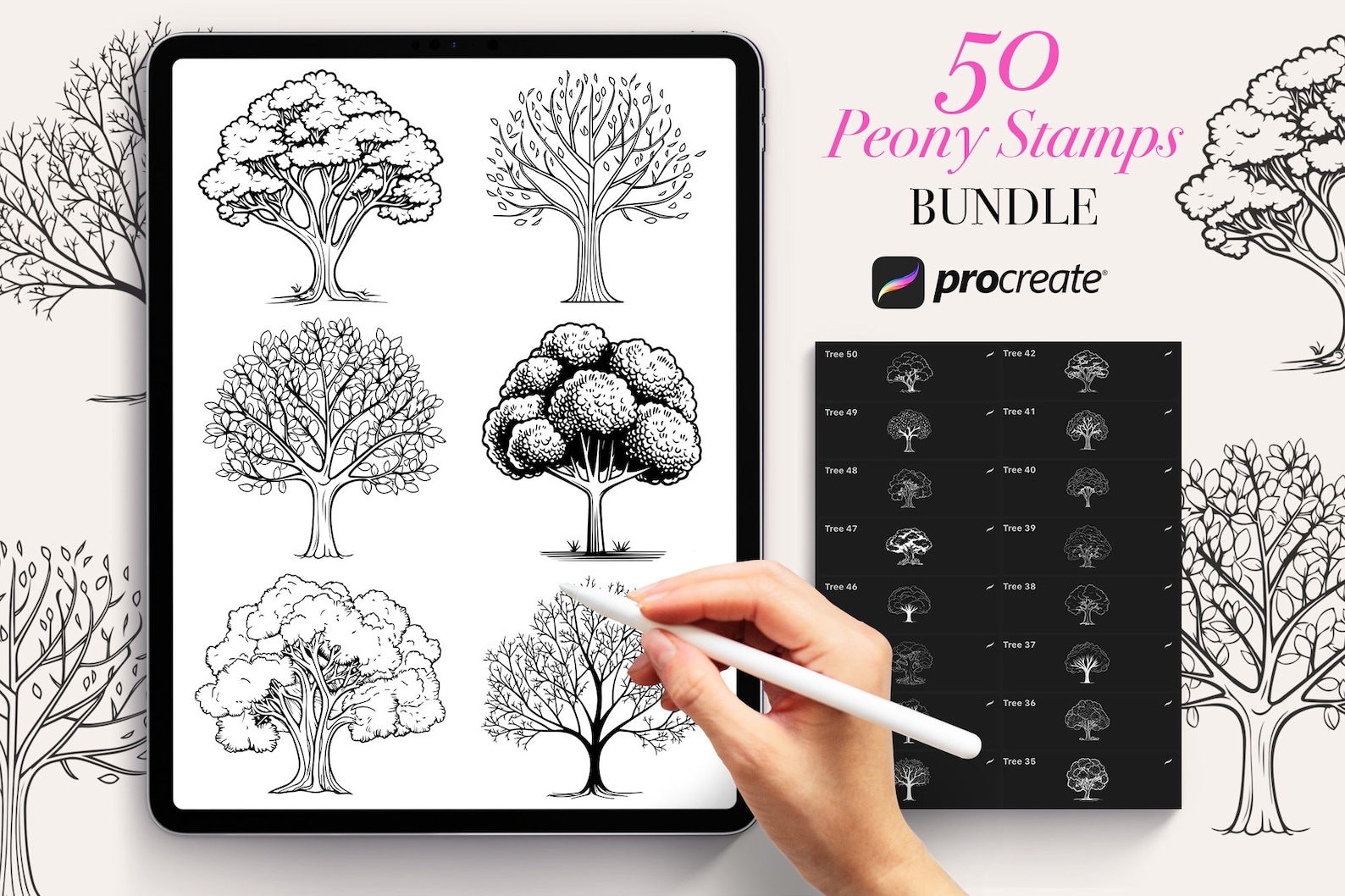 50 Tree Procreate Stamps Brushes | Procreate Landscape | Procreate ...