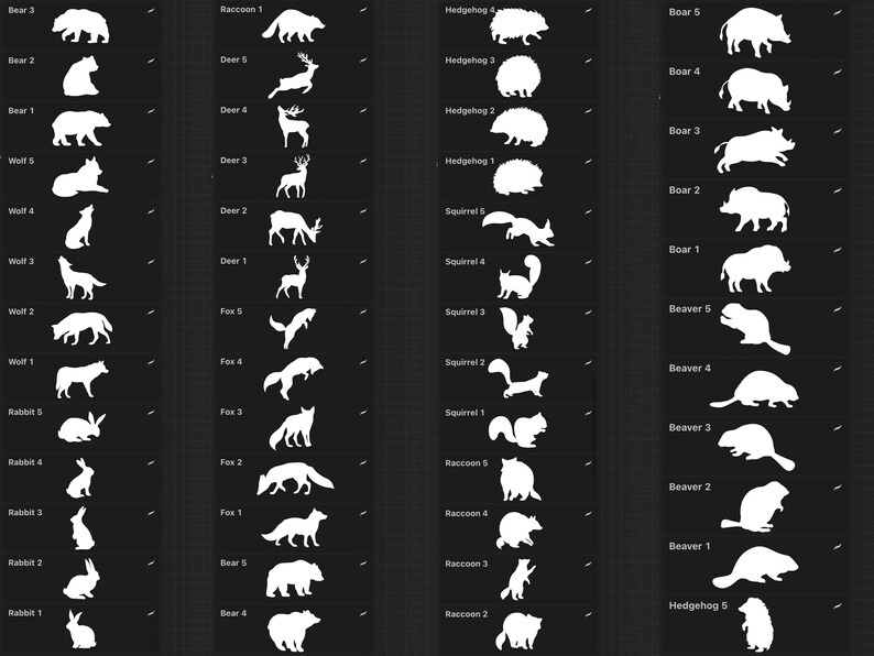 100 Procreate Wild Animals Stamp Brushes | Animals Silhouette Procreate ...