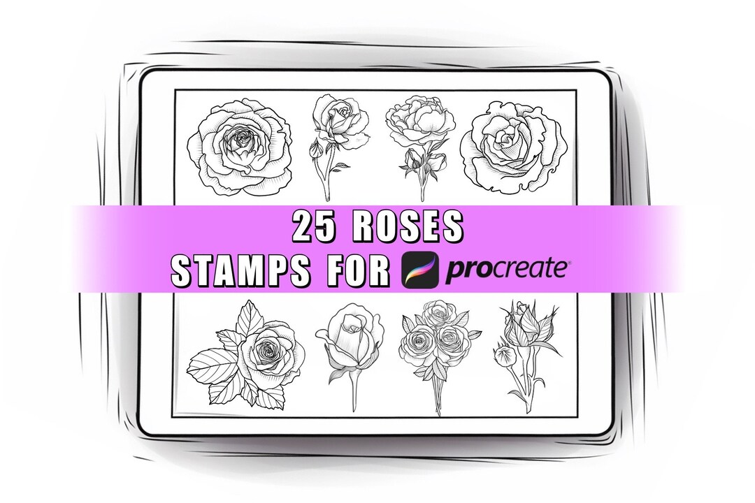 25 Rose Procreate Stamps | Rose Procreate Brushes | Rose Stamp | Rose ...