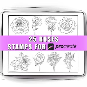 25 Rose Procreate Stamps: Tattoo & Floral Brushes (Digital Download)