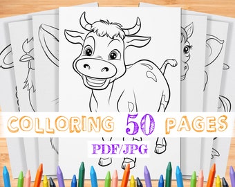50 páginas para colorear de animales de granja para niños / Páginas para colorear de granjas / Libro para colorear para niños / Animales / Hojas de animales de granja / Coloración de animales