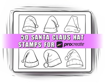 50 Santa Claus Hat Procreate Stamps Brushes | Procreate Santa Claus | Procreate Christmas | Christmas Stamps | Santa Hat | Procreate Winter