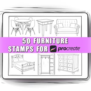 50 Furniture Procreate Stamps Brushes | Procreate Furniture | Procreate Interior | Procreate Home | interior design | Kitchen | Living room