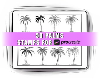50 Palm Tree Procreate Stamps | Summer Procreate Stamps | Summer Stamp | Palm Tree | Tree Brushes | Procreate Palm Trees | Botanical Stamps