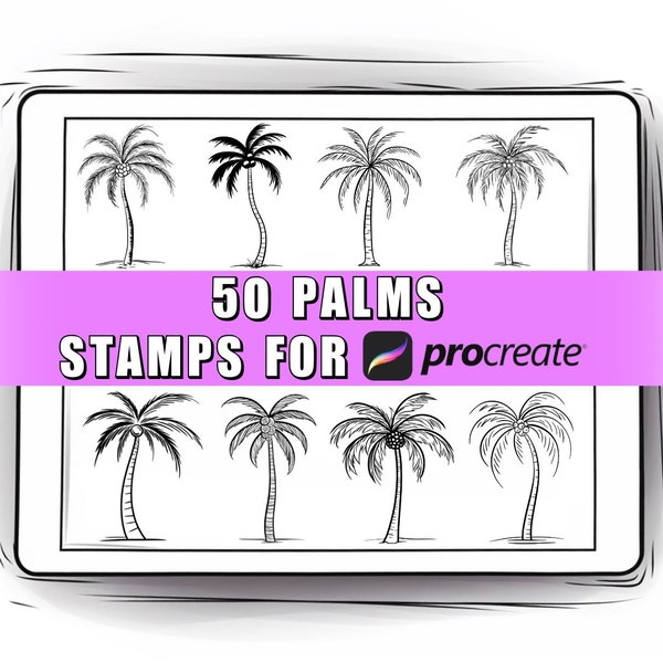 50 Palm Tree Procreate Stamps | Summer Procreate Stamps | Summer Stamp | Palm Tree | Tree Brushes | Procreate Palm Trees | Botanical Stamps