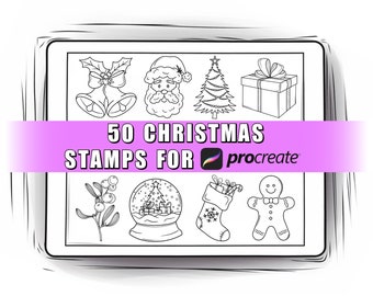 50 Christmas Procreate Stamps | Christmas Procreate Brushes| Christmas Stamp | Christmas Brushes | New Year Brushes | New Year Procreate