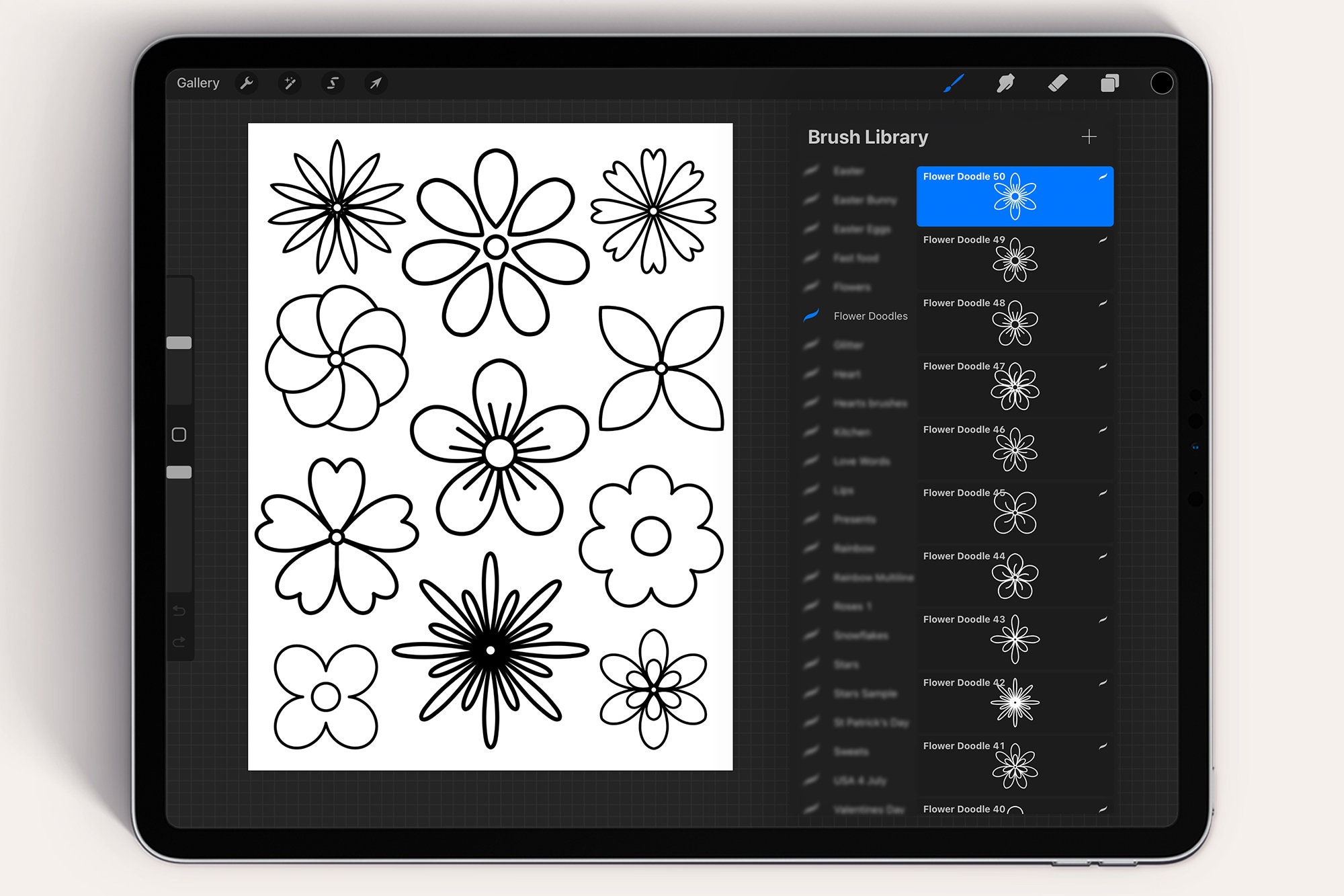 50 Flower Doodles Procreate Stamps | Flower Procreate Brushes| Flower ...