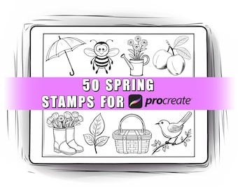 50 Spring Procreate Stamps Brushes | Procreate Spring | Spring Stamps | Spring Brushes | Procreate Spring Bundle | Procreate Brushset