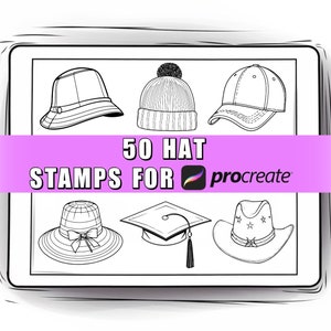 50 Hat Procreate Stamps Brushes | Procreate Hat | Cap | Hat stamps | Hat brushes | Procreate accessory | Procreate Clothing | Fashion brush