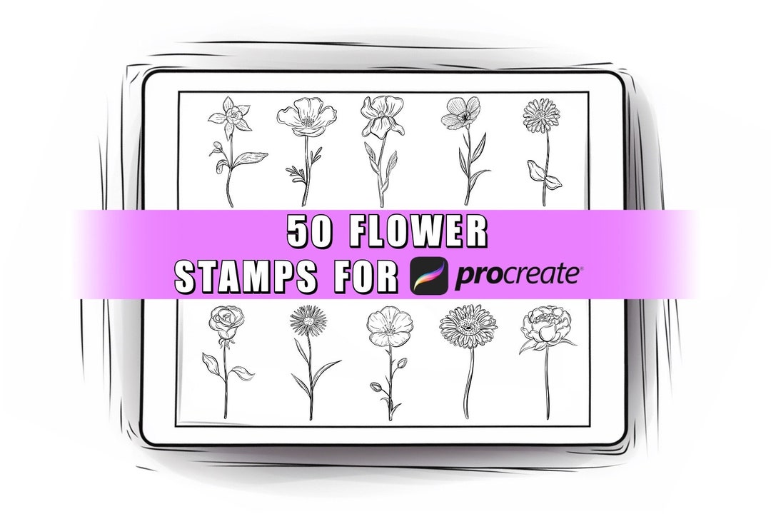 50 Flowers Procreate Stamps | Flowers Procreate Brushes | Procreate ...