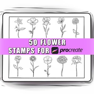 50 Flowers Procreate Stamps | Flowers Procreate Brushes | Procreate Botanical Stamps | Procreate Floral Stamps | Flowers tattoo