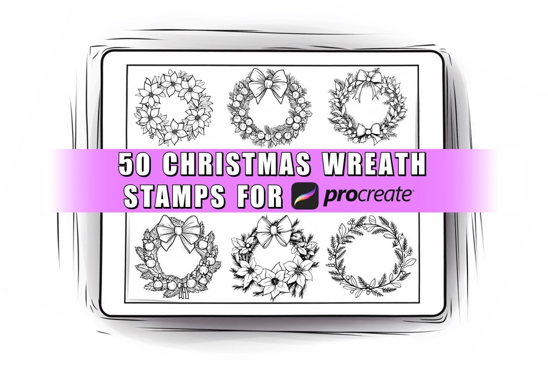 50 Christmas Wreath Procreate Stamps Brushes | Procreate Christmas ...