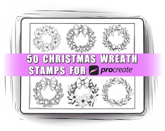 50 Christmas Wreath Procreate Stamps Brushes | Procreate Christmas | Procreate Wreath | Christmas Stamps | Winter Stamps | Christmas Decor