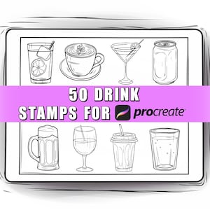 50 Drink Procreate Stamps-borstels | Procreate-koffie | Voortplantingsbekers | Voortplantingsdrankje | Voortplantingscocktail | Dranken voortplanten