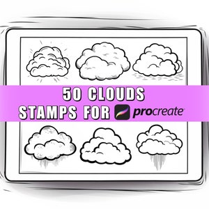 50 Clouds Procreate Stamps Brushes: Weather & Sky (Digital Download)