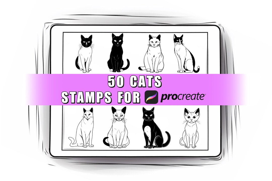 50 Cats Procreate Stamps Brushes | Procreate Cat | Cat Stamps | Cat ...