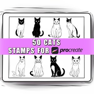 50 Cats Procreate Stamps Brushes | Procreate Cat | Cat Stamps | Cat Brushes | Procreate Cat | Animal Stamps | Cartoon Stamps | Cat Clipart