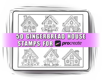 50 sellos de casa de jengibre para Procreate Pinceles / Pan de jengibre para Procreate / Navidad para Procreate / Invierno para Procreate / Vacaciones / Sellos navideños