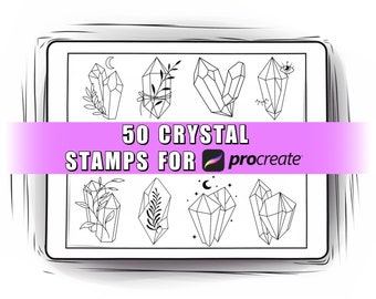 50 Crystal Procreate Stamps | Crystal Procreate Brushes| Crystal Stamps | Crystal Tattoo | Witchcraft Procreate Stamps l Gems l iPad