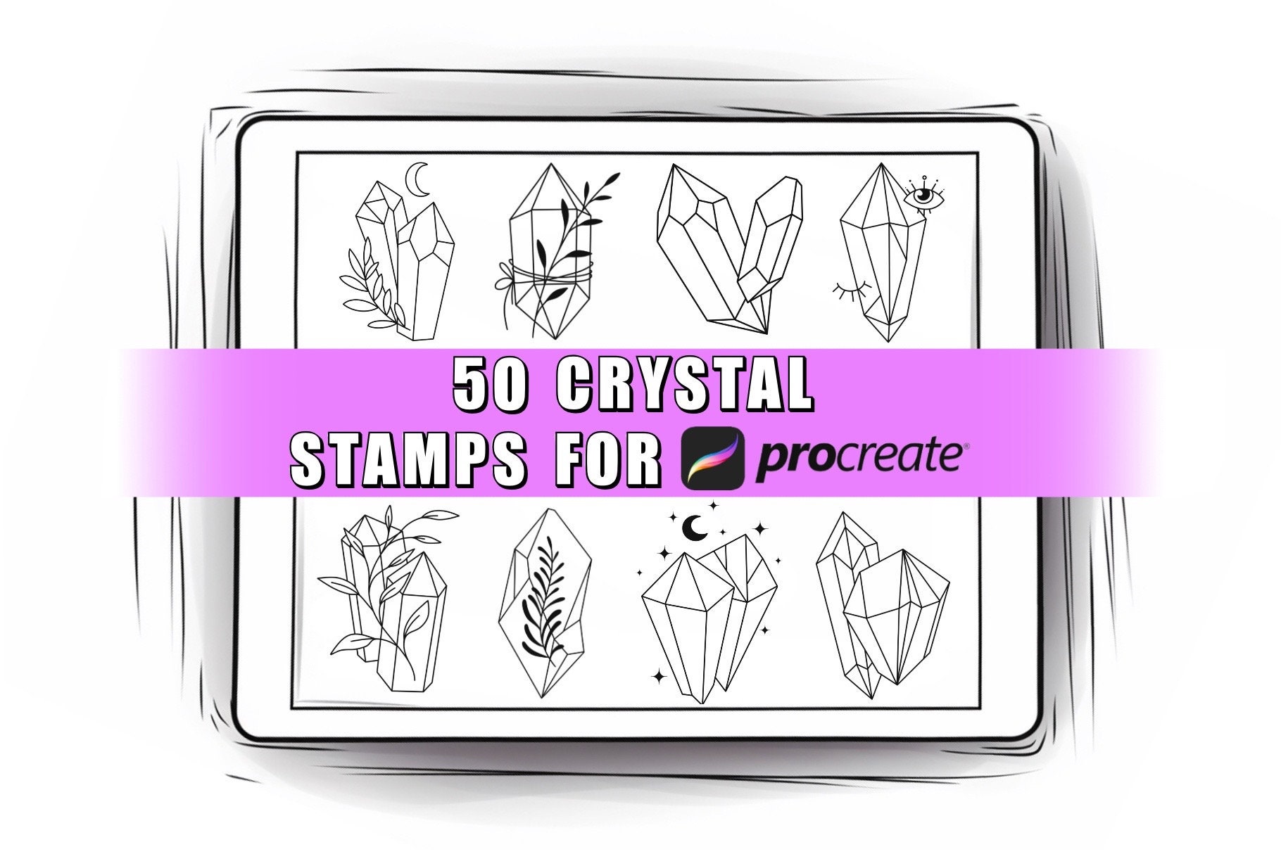 50 Crystal Procreate Stamps and Brushes for iPad | Gems, Crystal Tattoos, Witchcraft Designs