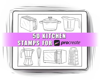 50 Kitchen Procreate Stamps | Kitchen Procreate Stamp brush Set | Procreate furniture stamps | Procreate food  | Procreate kitchen brushes