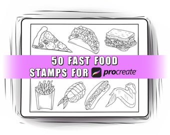 50 Fast Food Procreate Stamps | Fast Food Procreate Brushes | Fast Food Stamp | Food and Drinks Brushes | Fast Food Tattoo | Food Tattoo