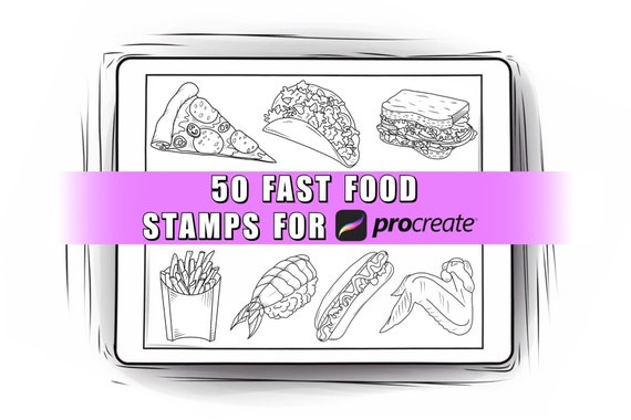 50 Fast Food Procreate Stamps | Fast Food Procreate Brushes | Fast Food Stamp | Food and Drinks Brushes | Fast Food Tattoo | Food Tattoo