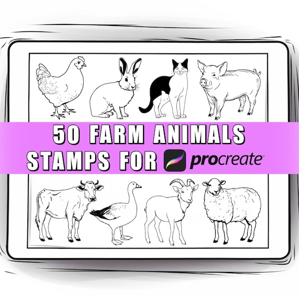 50 Farm animals Procreate Stamps | Farm Procreate Stamps | Procreate Animals | Procreate Farm | Farm animals | Farmhouse | Procreate farmer