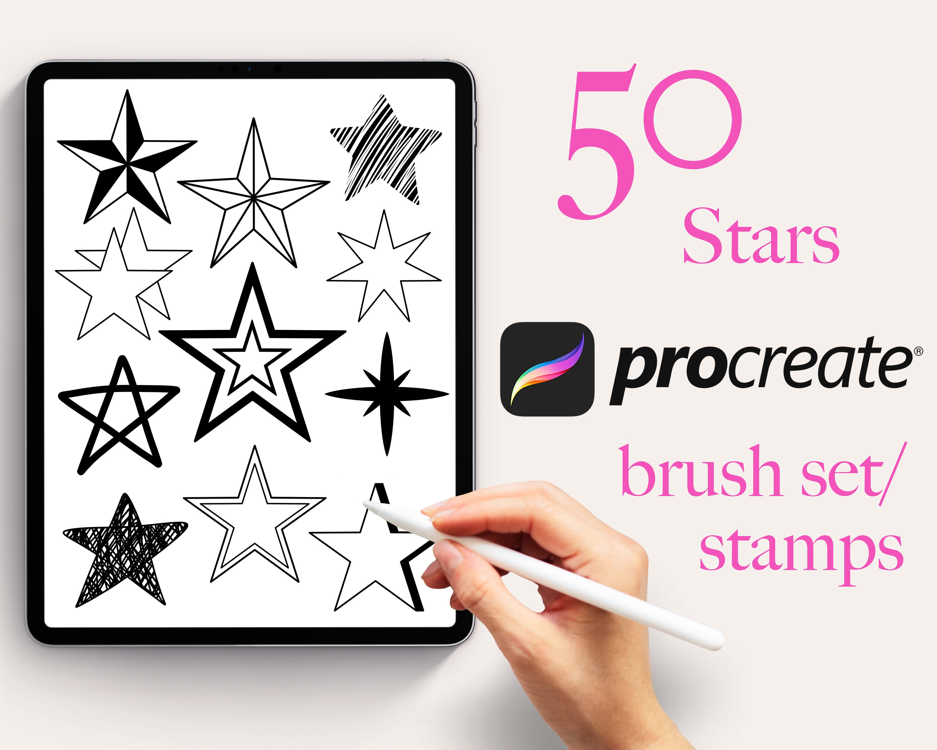 50 Procreate Stars Stamp Brush Set L Stars Procreate Stamps | Stars ...