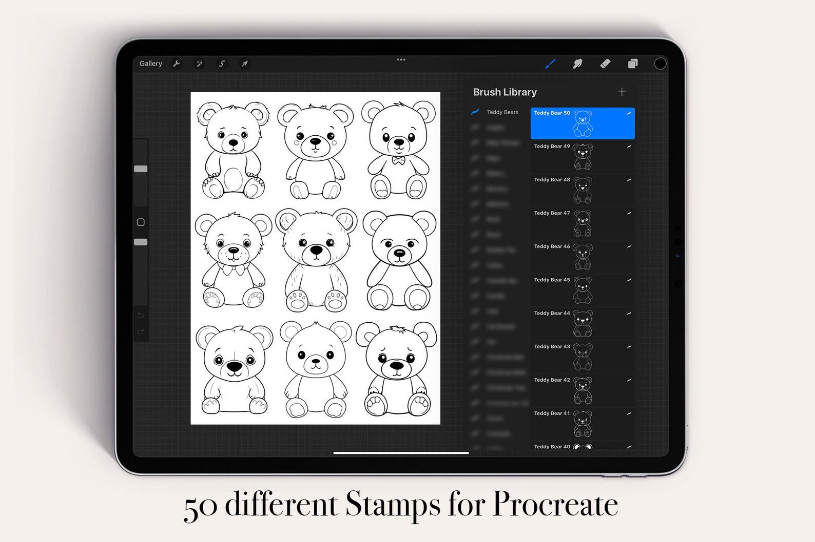 50 Teddy Bear Procreate Stamps Brushes | Procreate Bear | Bear Stamps ...
