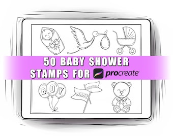 50 個のベビーシャワー Procreate スタンプ | ベビー Procreate ブラシ | Procreate ベビー | ベビー落書きスタンプ | Procreate ベビーシャワー ブラシ | キッズ ブラシ
