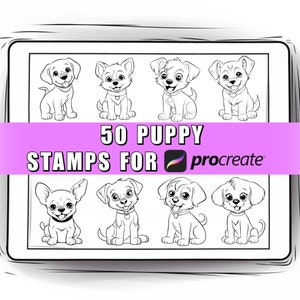 50 Puppy Procreate Stamps | Dog Procreate Stamps | Cute Puppy Stamp | Procreate Puppy | Animal Stamps | Cartoon Stamps | Doodle Dog | Stamps