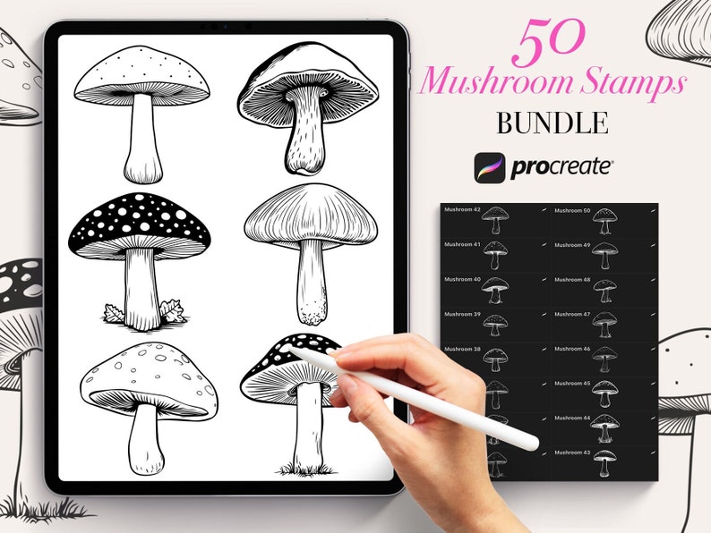 50 Mushroom Procreate Stamps | Mushroom Brush | Procreate Mushroom ...