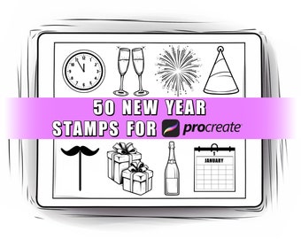 50 New Year Procreate Stamps Brushes | Procreate New Year | New Year Stamps | Procreate Christmas | Procreate winter | Procreate Holiday