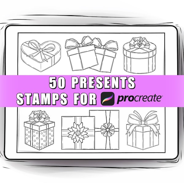 50 Gift Box Present Procreate Stamps| Gift Box Brushes| Procreate Christmas Present | Birthday Present | Christmas Gift | Procreate Gift Box