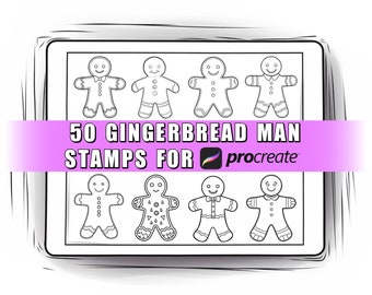 50 pinceles para sellos de hombre de jengibre para Procreate / Navidad para Procreate / Sellos de pan de jengibre / Sellos de invierno / Galletas navideñas / Navidad para Procreate