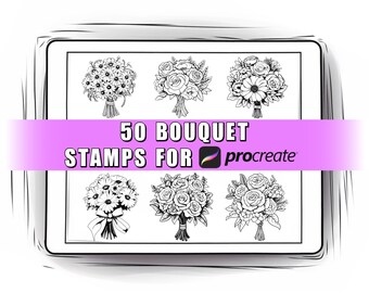 50 Bouquet Procreate Stamps Brushes | Procreate Bouquet | Procreate Flowers | Bouquet Stamps | Procreate Wedding l Procreate Valentine