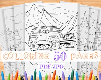 50 kleurplaten auto's voor kinderen | Auto kleurplaten | Kleurboek voor kinderen | Digitale kleurplaten | Autokleurplaten | Auto kleurboek