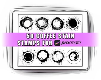 50 Coffee Stain Procreate Stamps Brushes | Procreate Coffee | Procreate Stain | Wine Stain | Tea Stain | Procreate Stamp | Cup Stain | Brush