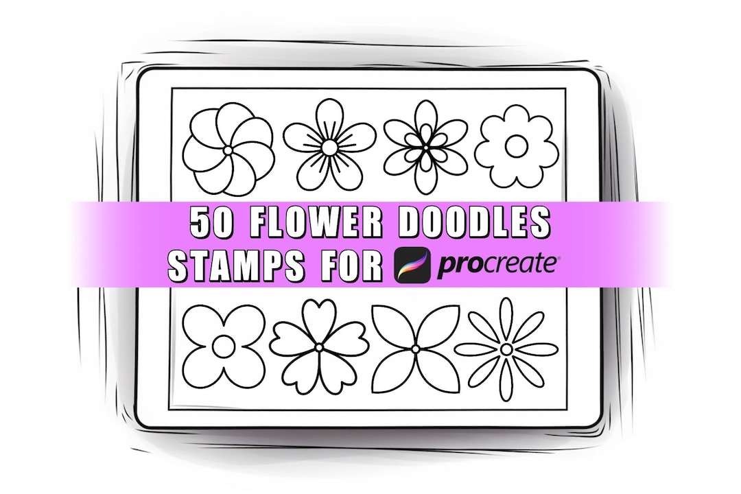 50 Flower Doodles Procreate Stamps | Flower Procreate Brushes| Flower ...