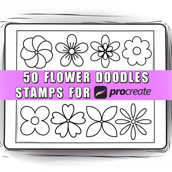 50 Flower Doodles Procreate Stamps | Flower Procreate Brushes| Flower Stamp | Simple | Flower Simple Doodles Patterns | Doodle Flower Brush