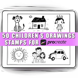 50 Children&#39;s Drawings Stamps for Procreate (Digital Download)