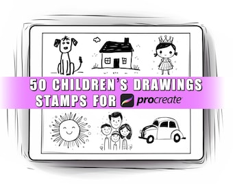 Procreate用子ども向け絵スタンプ50個（デジタルダウンロード）