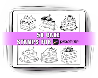 50 Cake Procreate Stamps | Procreate Dessert Stamps | Cake Procreate Brushes | Sweets Stamp | Food Stamps | Procreate dessert | Birthday